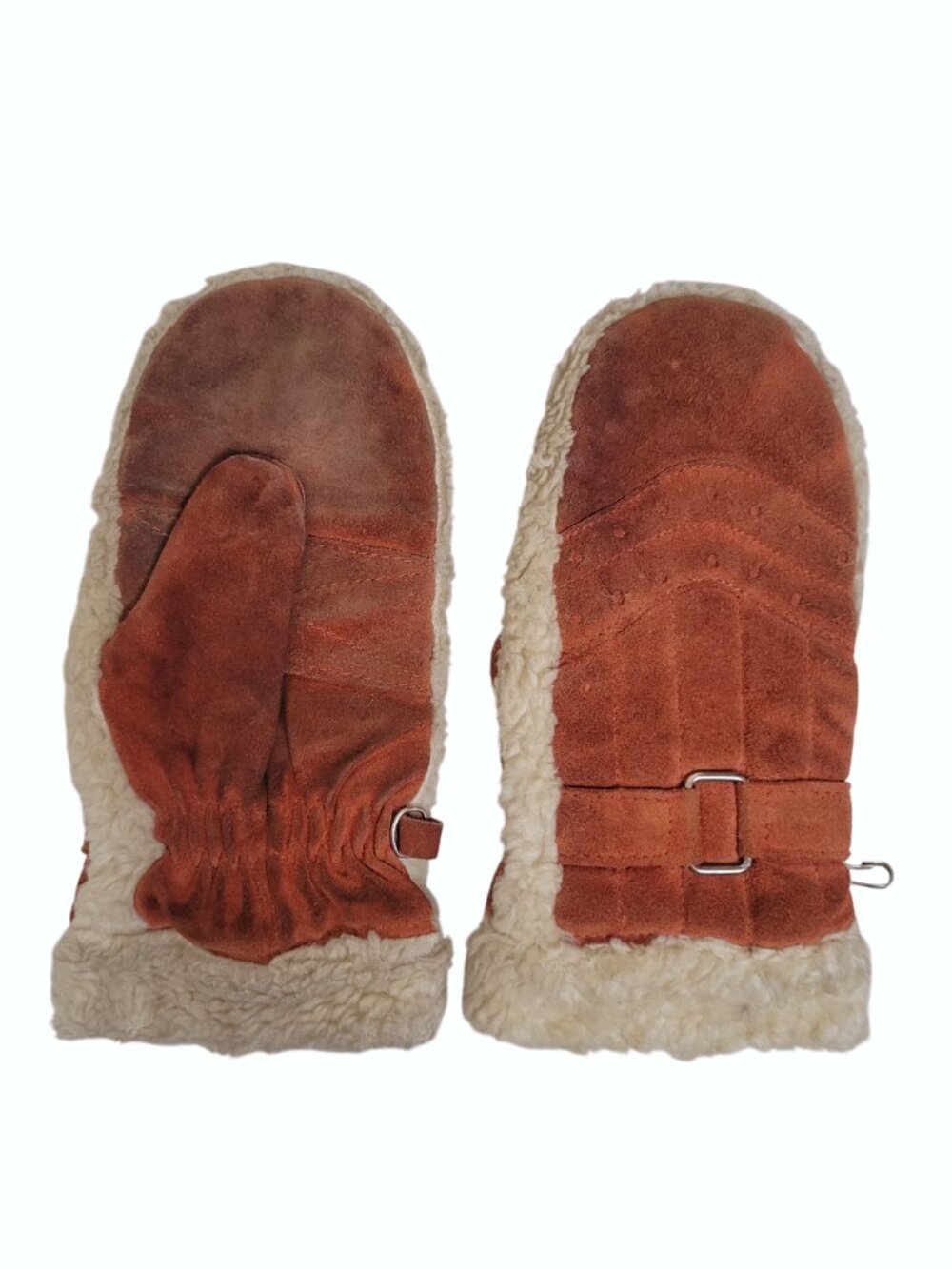 70/80s Vtg Suede Leather Shearling Fleece Lined Winter Mittens One Size Unisex